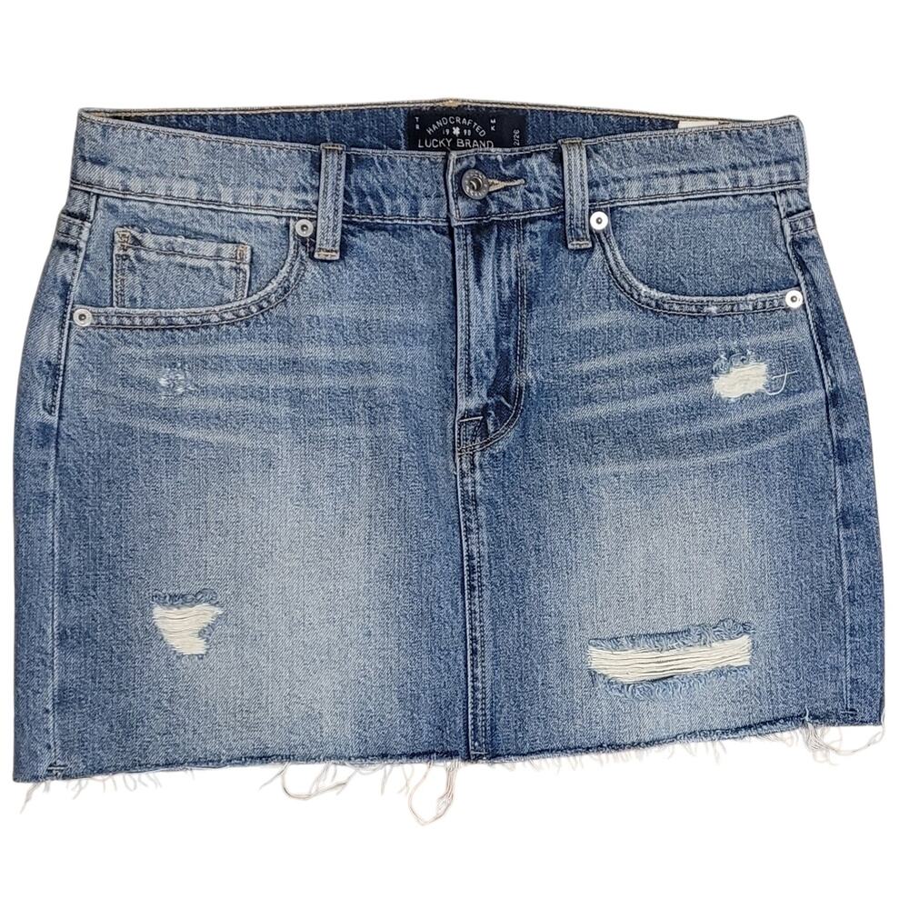 Lucky Brand Womens Distressed Denim Mini Skirt with a Cut Hem Size 2/26 EUC